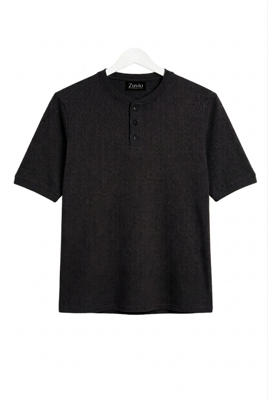 Waffle Henley T-Shirt ( Black )