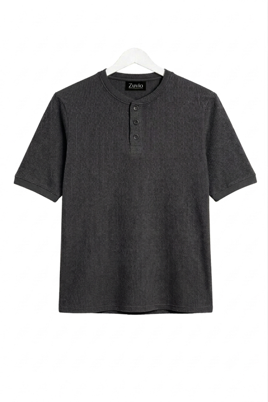 Waffle Henley T-Shirt ( Charcoal )