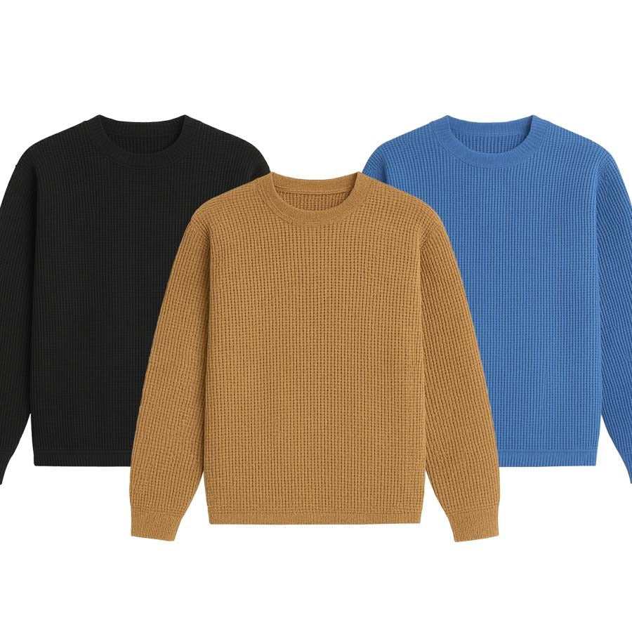 3 Pieces Waffle Knit Sweatshirt ( BLACK, CAMEL & SKY-BLUE )
