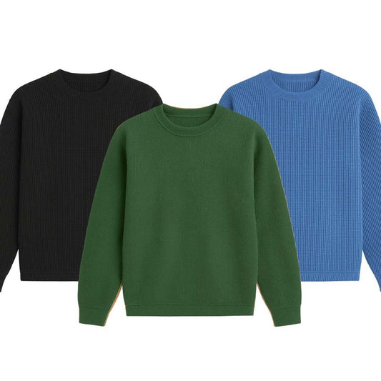 3 Pieces Waffle Knit Sweatshirt ( BLACK, GREEN & SKY-BLUE )