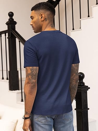 Pack of 2 WAFFLE KNIT HENLEY T-Shirts ( Navy & Grey )