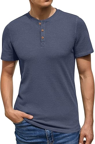 Pack of 2 WAFFLE KNIT HENLEY T-Shirts ( Navy & Grey )