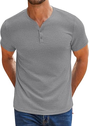 Pack of 2 WAFFLE KNIT HENLEY T-Shirts ( Navy & Grey )