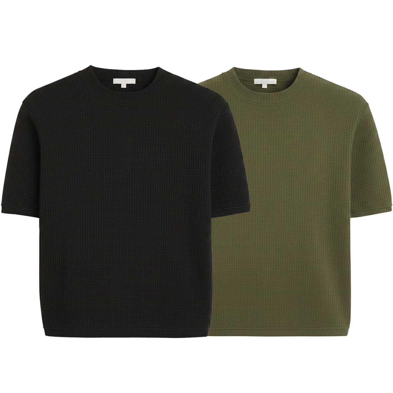 Pack of 2 WAFFLE KNIT T-Shirts ( Black & GREEN )