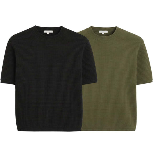 Pack of 2 WAFFLE KNIT T-Shirts ( Black & GREEN )