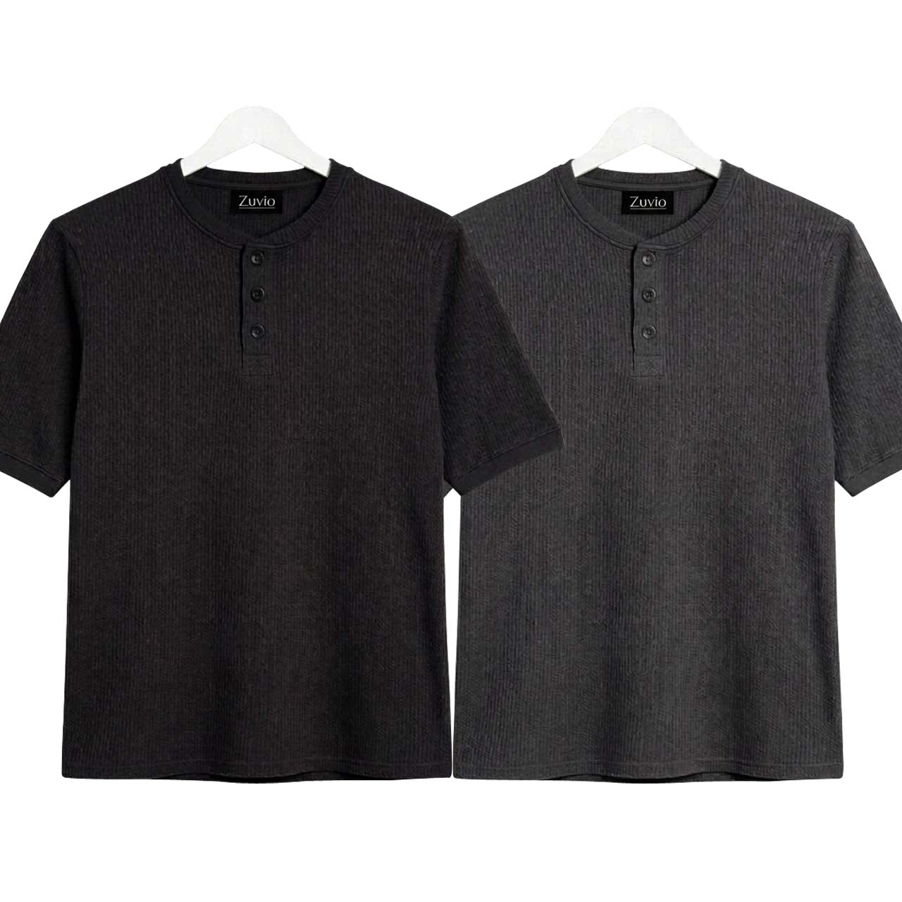 Pack of 2 Waffle Henley ( Black & Charcoal )