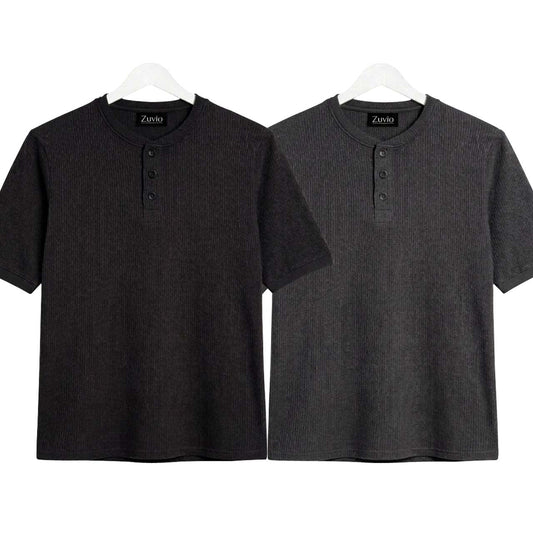 Pack of 2 Waffle Henley ( Black & Charcoal )