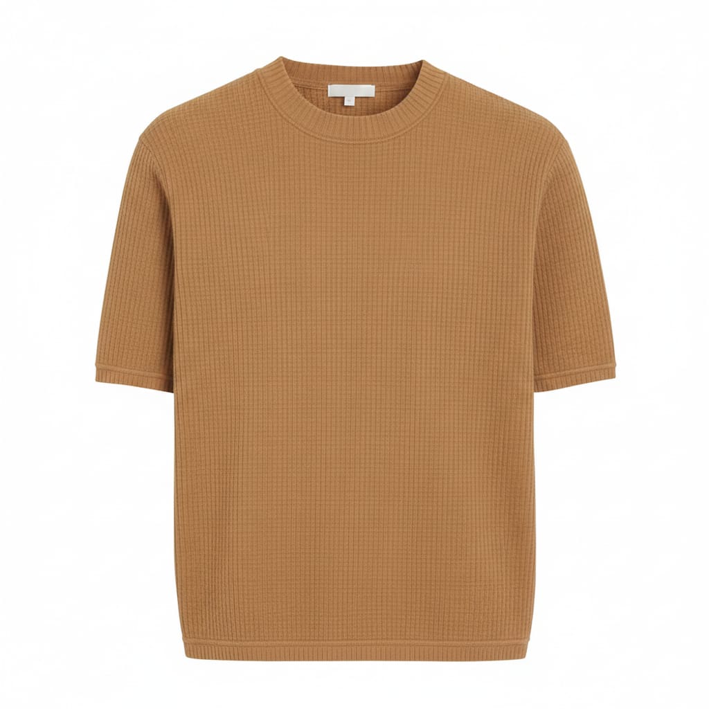 CAMEL WAFFLE KNIT T-Shirt
