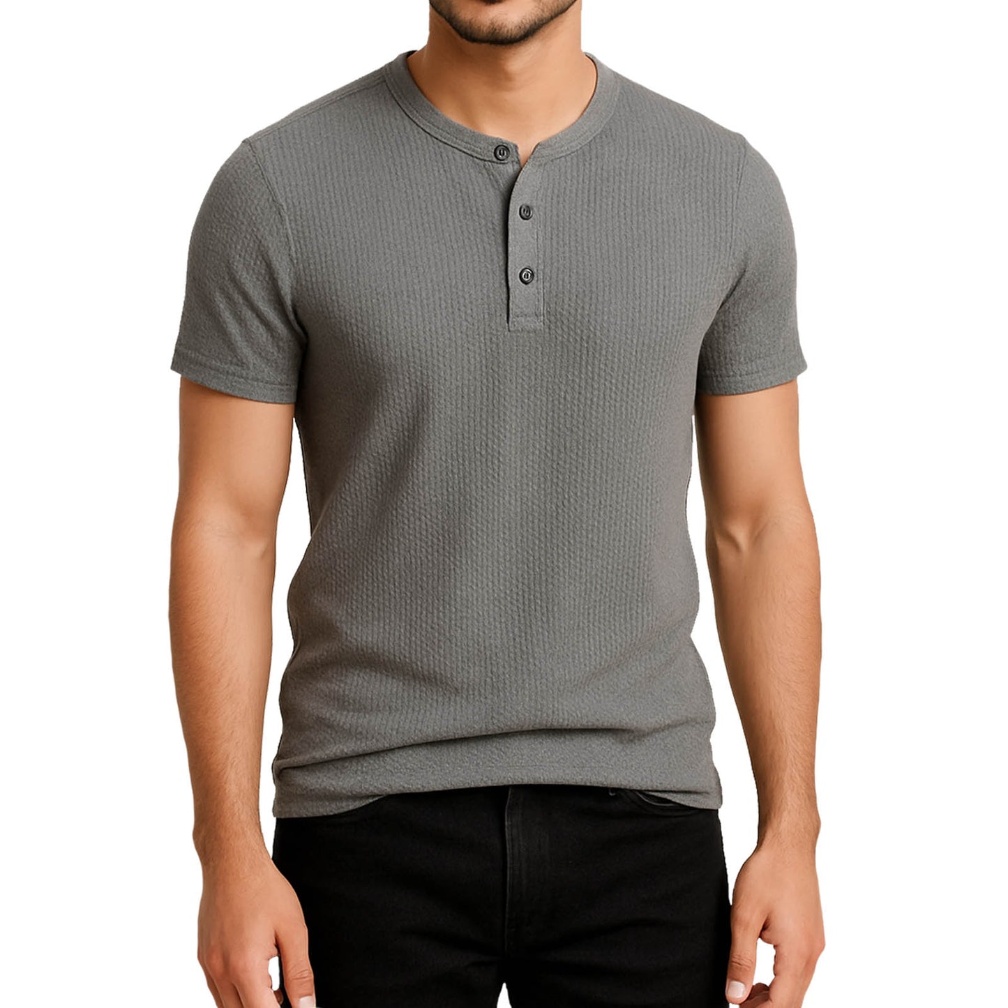 Pack of 2 WAFFLE KNIT HENLEY T-Shirts ( Navy & Grey )