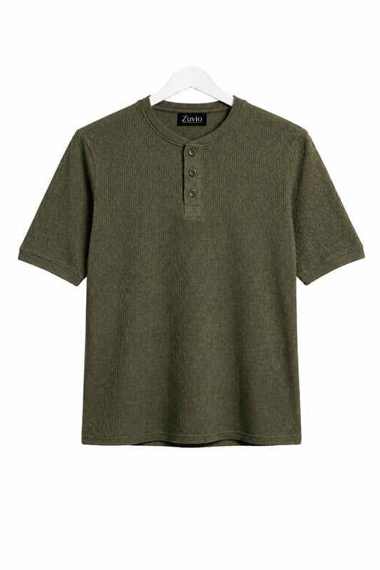 Waffle Henley T-Shirt ( Commando Green )