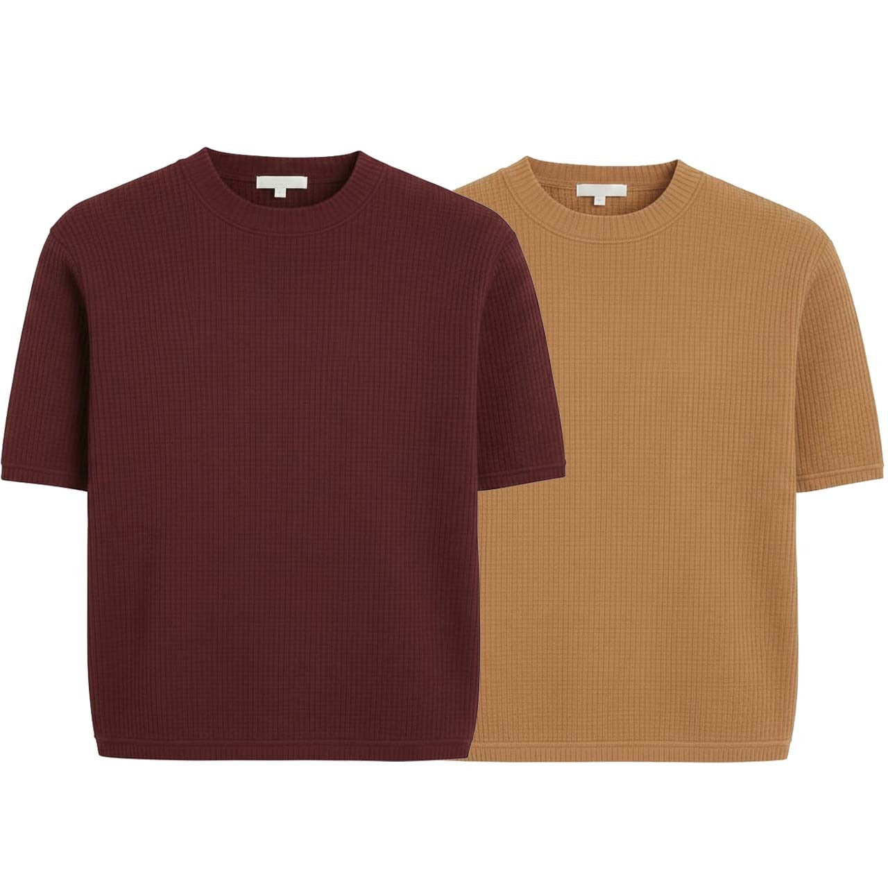 Pack of 2 WAFFLE KNIT T-Shirts ( MAROON & CAMEL )
