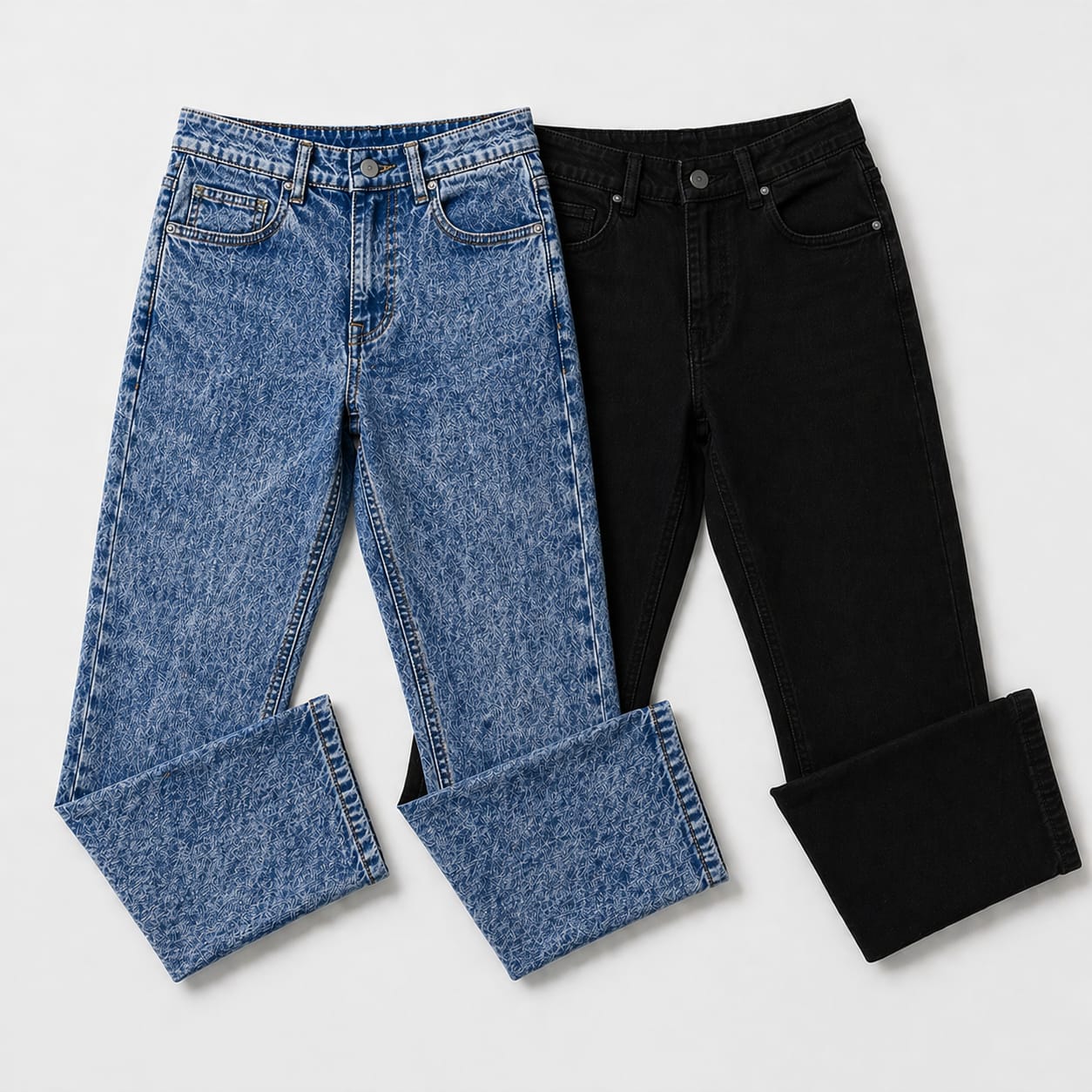 Pack of 2 Acid Wash Blue & Jet Black Jeans | Straight Fit Denim